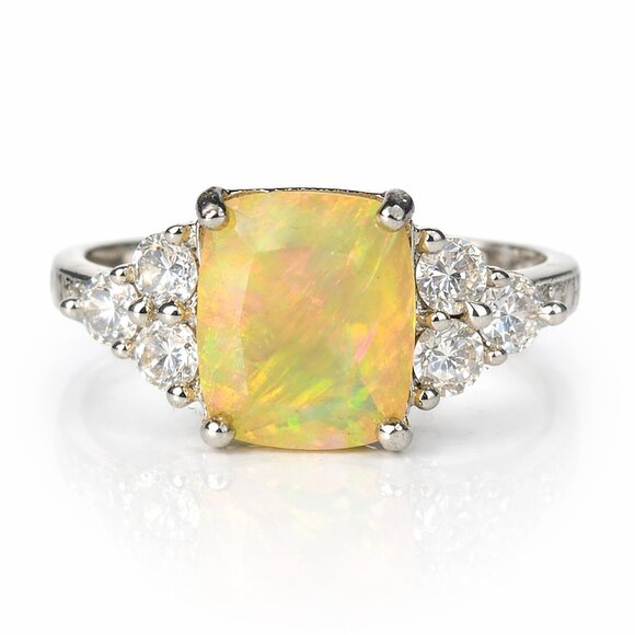 Estate Jewelry - Lrg VTG 2.05ct NATURAL Fiery Ethiopian Opal Wht Zircon 925 Ring Sz 7